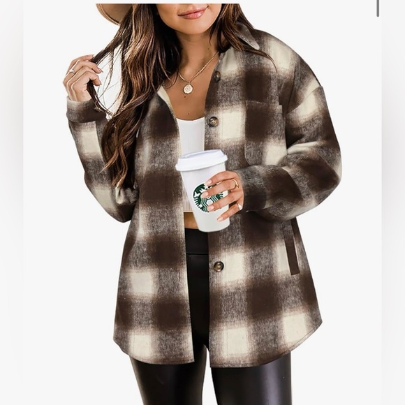 NWT BLACK/WHITE/BROWN MULTI COLOR FLANNEL SHACKET JACKET-S - Picture 4 of 17